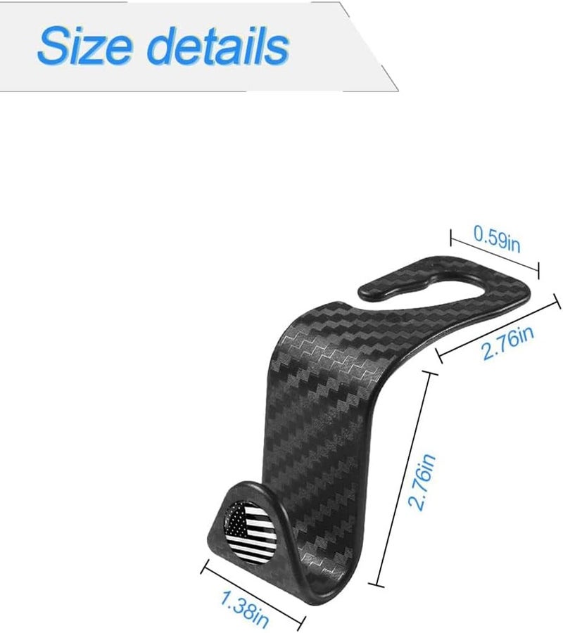 Hanemia 4PCS Car Seat Headrest Hooks, Auto Back Seat Hanger Holder, Durable Stylish Vehicle Organizer Universal Car Accessories, Storage Hooks for Purses, Bags, Clothes, Coats (Carbon Fiber/Black Flag) - Image 2